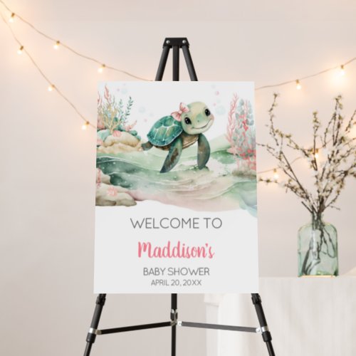 Girl Sea Turtle Baby Shower Welcome Sign