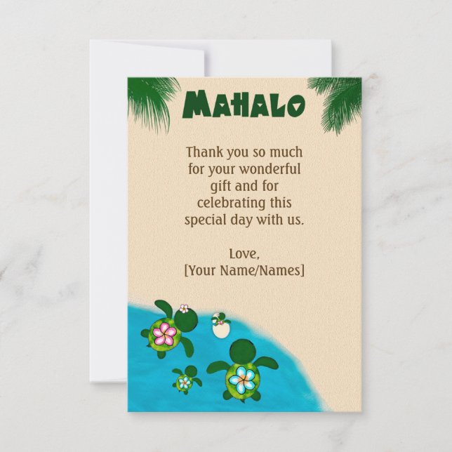 GIRL Sea TURTLE Family Baby Shower Thank You FLAT Card (Front)