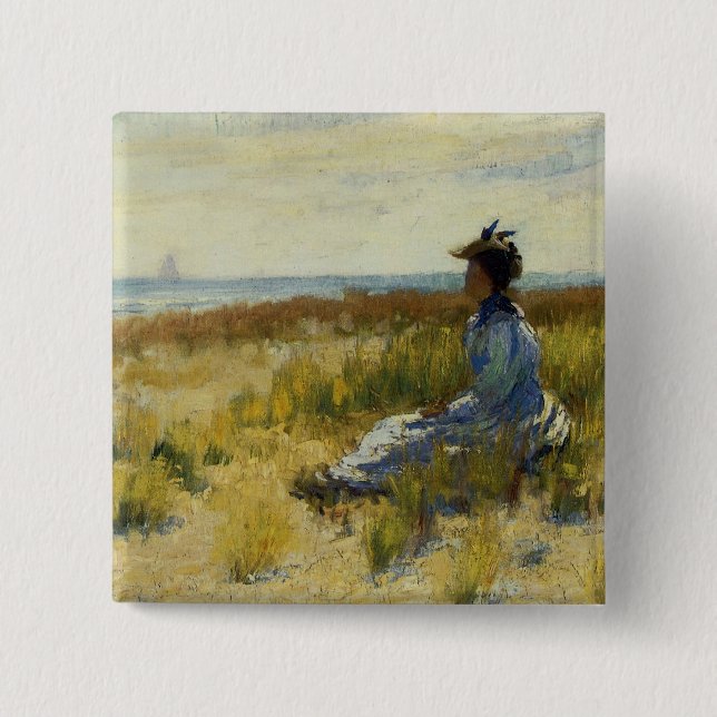 Girl Seated by the Sea Pinback Button (Front)