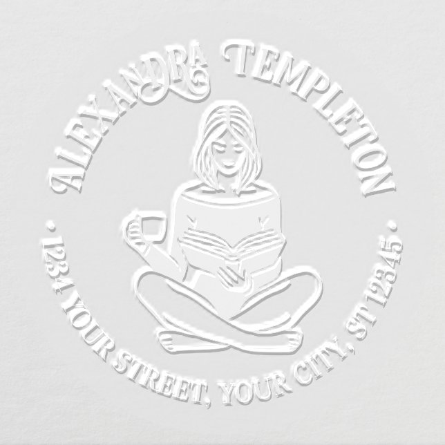 Girl Seated Crossed Legged Reading #2 Name Address Embosser (Design)