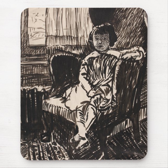 Girl Seated in Chair (ca. 1917-1918)  Canvas Print Mouse Pad (Front)