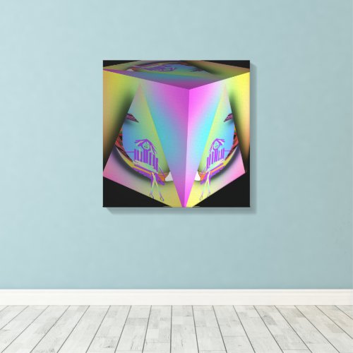 Girl Seated In Pyramid Cube Canvas Print