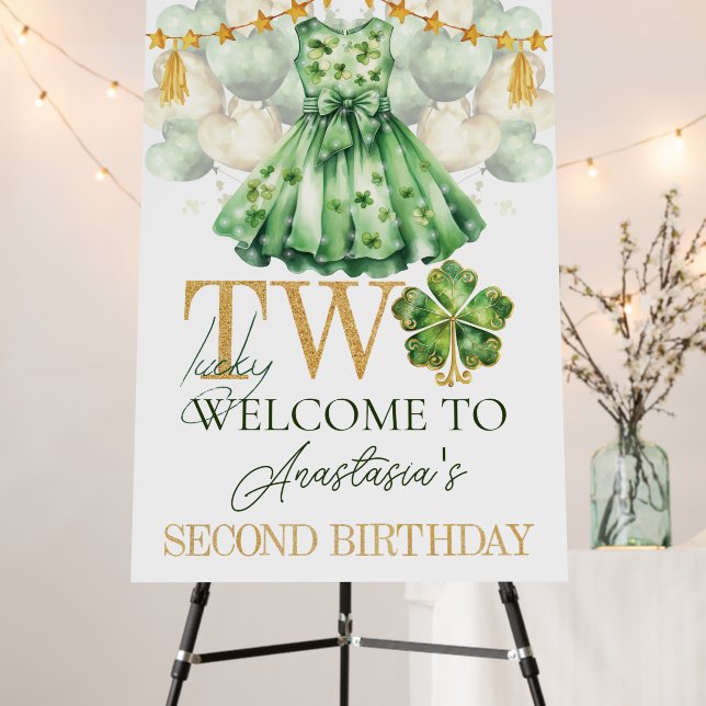 Girl Second Birthday St Patrick's Day Personalized Foam Board (In Situ (Stand))