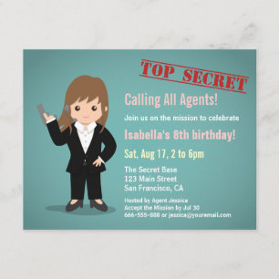 Girl Secret Agent Birthday Party Invitation