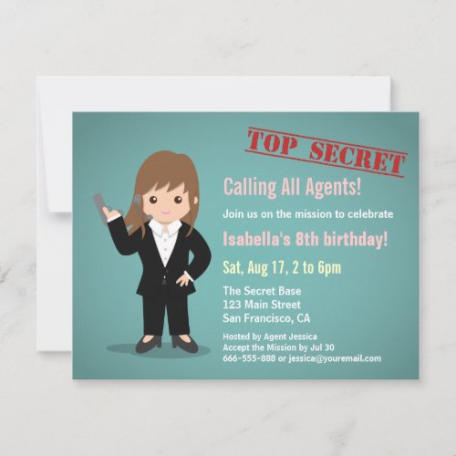 Girl Secret Agent Birthday Party Invitation