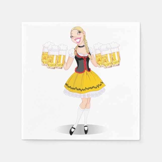 Girl Serving Beer Paper Napkins (Front)