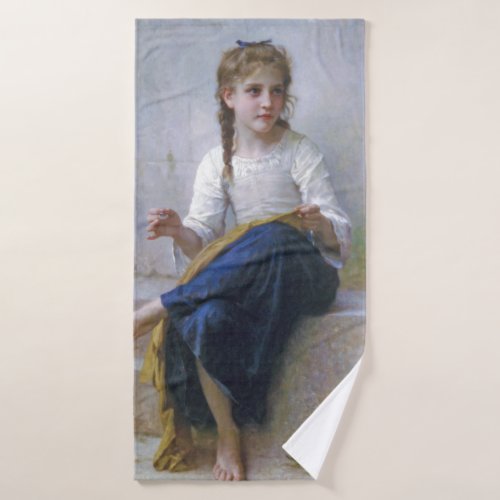 Girl Sewing, Bouguereau Bath Towel