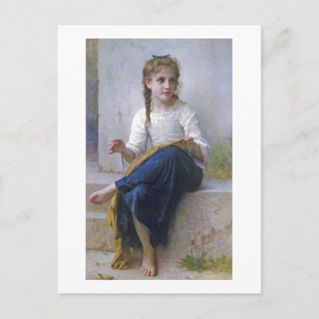 Girl Sewing, Bouguereau Postcard (Front)
