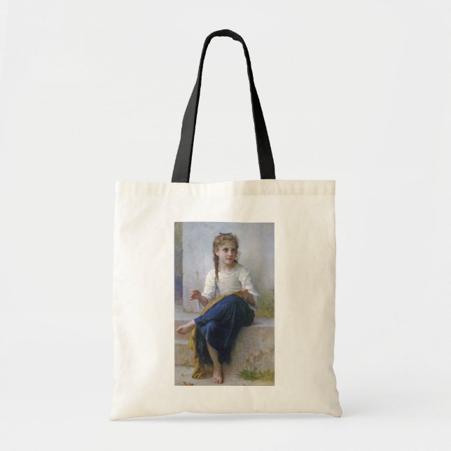 Girl Sewing, Bouguereau Tote Bag (Front)