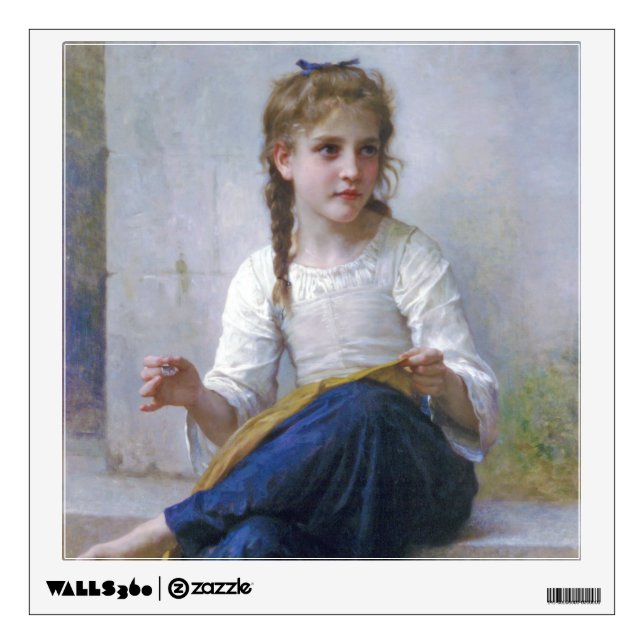 Girl Sewing, Bouguereau Wall Decal (Front)