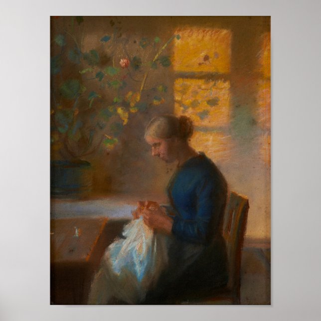 Girl Sewing by Anna Ancher Poster (Front)