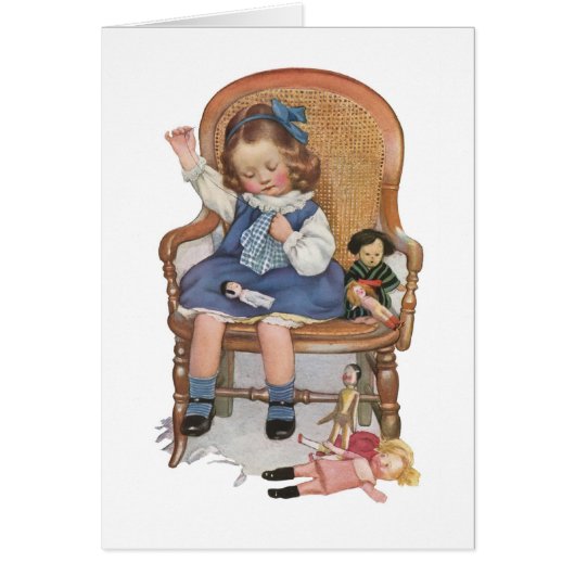 Girl Sewing Dollies Cards (Front)