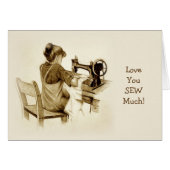 Girl Sewing, Love you SEW Much, Pencil Sepia (Front Horizontal)