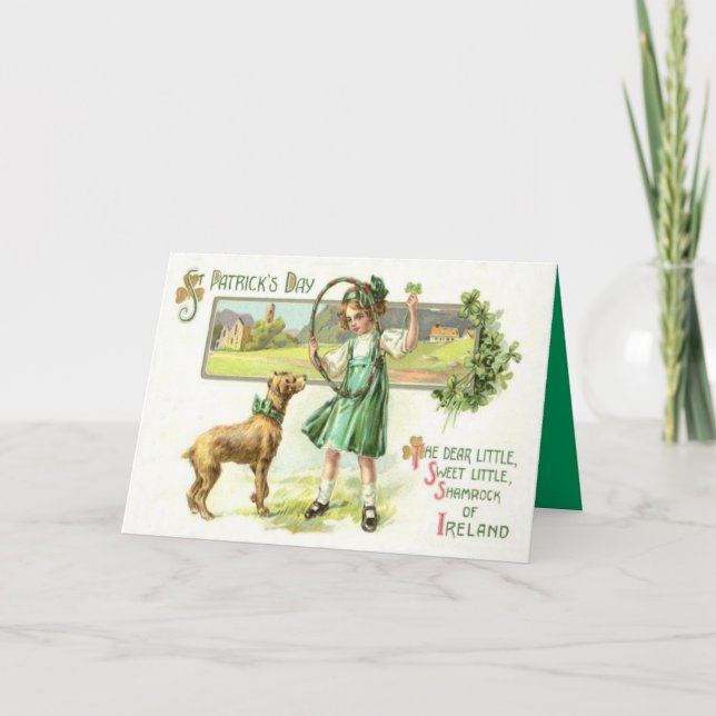 Girl Shamrock Four Leaf Clover Dog Hoop Card (Front)
