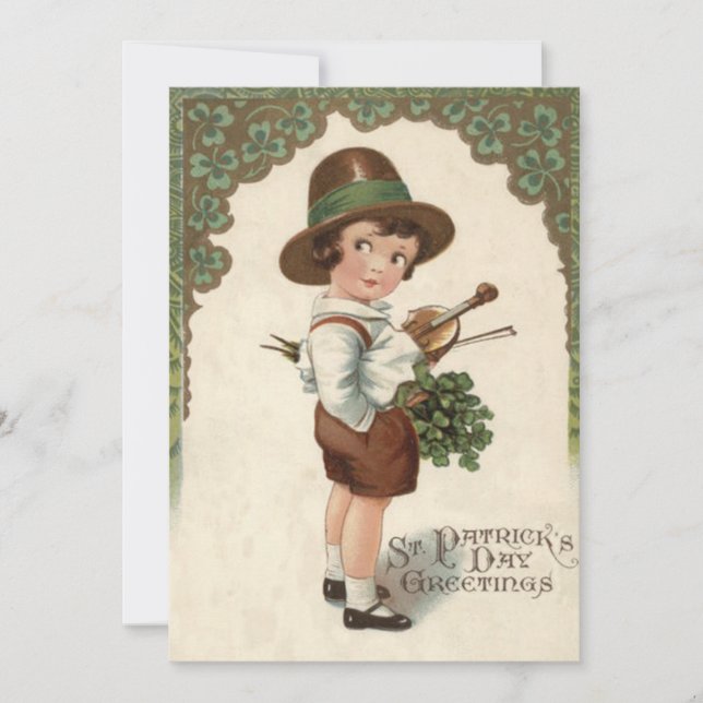 Girl Shamrock Violin St Patrick's Day Card (Front)