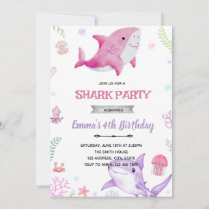 Girl shark birthday invitation