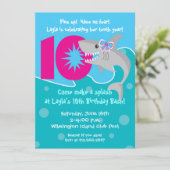 Girl Shark Bite Invite- 10th Birthday Party Invitation (Standing Front)