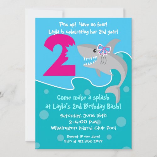 Girl Shark Bite Invite_ 2nd Birthday Party Invitation
