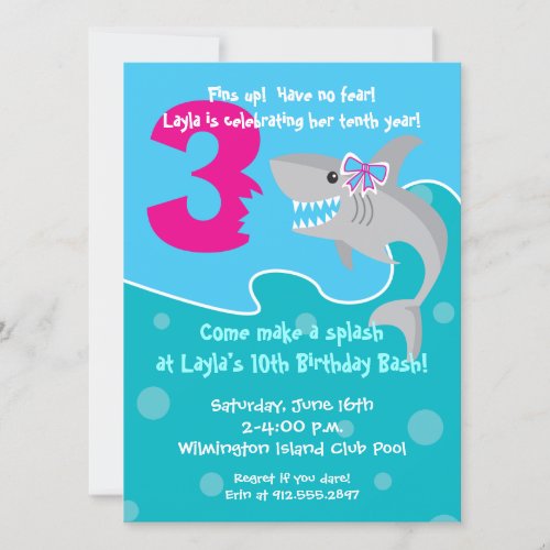 Girl Shark Bite Invite_ 3rd Birthday Party Invitation