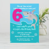 Girl Shark Bite Invite- 6th Birthday Party Invitation (Standing Front)