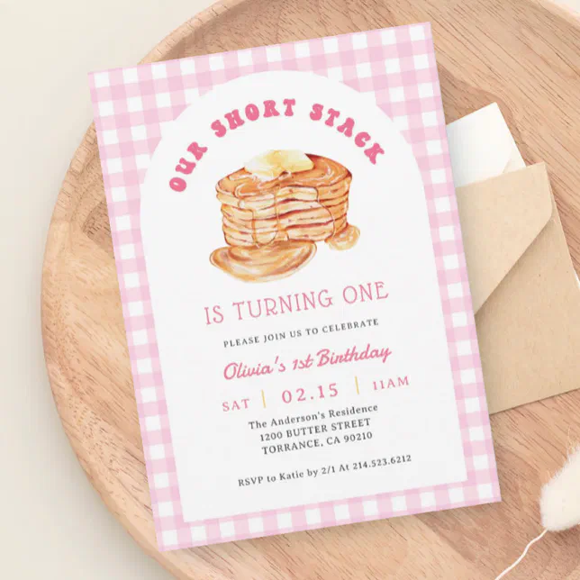 Girl Short Stack Pancake Breakfast Birthday Party Invitation | Zazzle