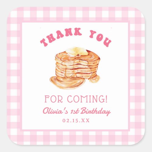 Girl Short Stake Pancake Birthday Thank You Square Sticker