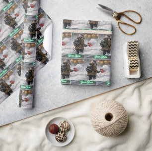 Girl Shoveling a Path to a Yarn Store Wrapping Paper