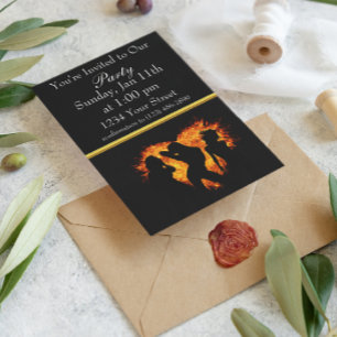 Girl silhouette party fire invite with gold foil