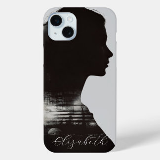 Girl Silhouette Scenic Monochrome Photographic Art iPhone 15 Plus Case