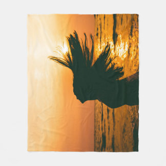 Girl silhouette, sea sunset, freedom. fleece blanket