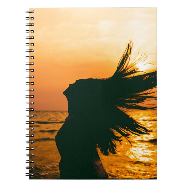 Girl silhouette, sea sunset, freedom. notebook (Front)