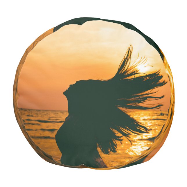 Girl silhouette, sea sunset, freedom. pouf (Bottom)