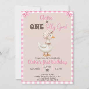 Girl Silly Goose 1st first birthday invite, goose. Invitation