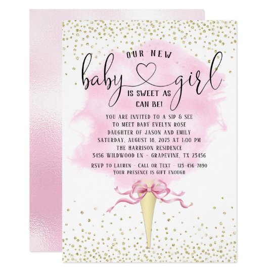 Sip See Pink Gold Cotton Candy Baby Shower Invitation Sip See Pink Gold Cotton Candy Baby Shower Invitation