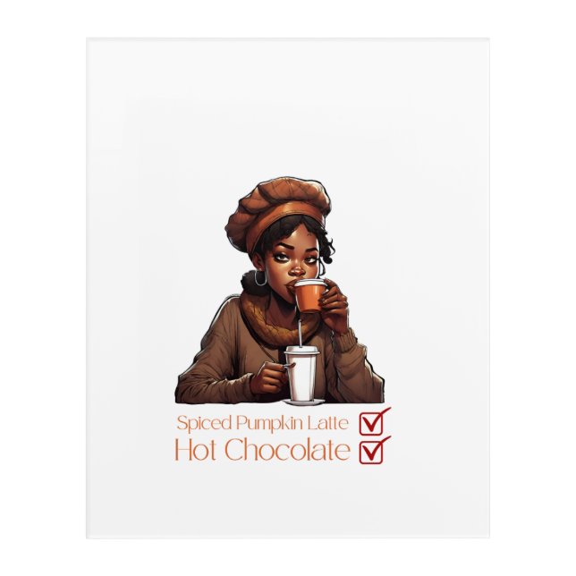 Girl Sipping Hot Chocolote and Autumn Coffee Acrylic Print (Front)