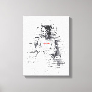 Girl Sitting on Book Throne - "Just Read" Canvas Print