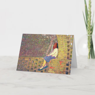 Girl Sitting on Garden Wall Day Dreaming Card