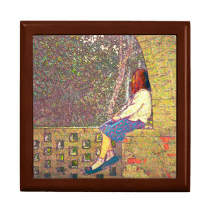 Girl Sitting on Garden Wall Day Dreaming Gift Box
