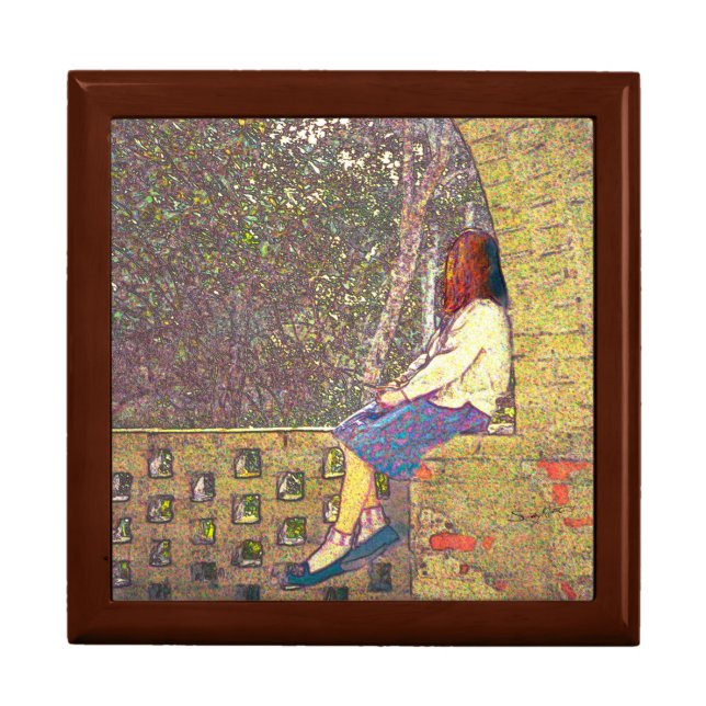 Girl Sitting on Garden Wall Day Dreaming Gift Box (Front)