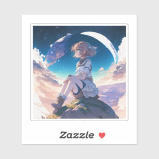 Girl sitting on the edge of space sticker