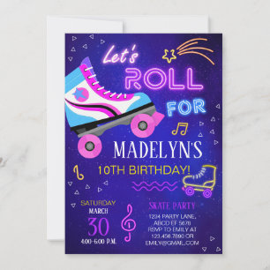 Girl Skate Let's Roll Birthday Invitation