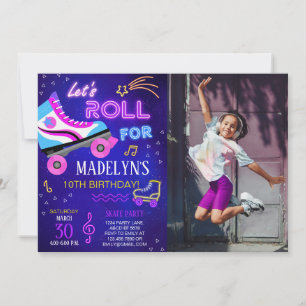 Girl Skate Let's Roll Birthday Photo Invitation
