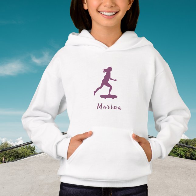 Girl Skater Pink Custom Name Personalized Hoodie (Creator Uploaded)