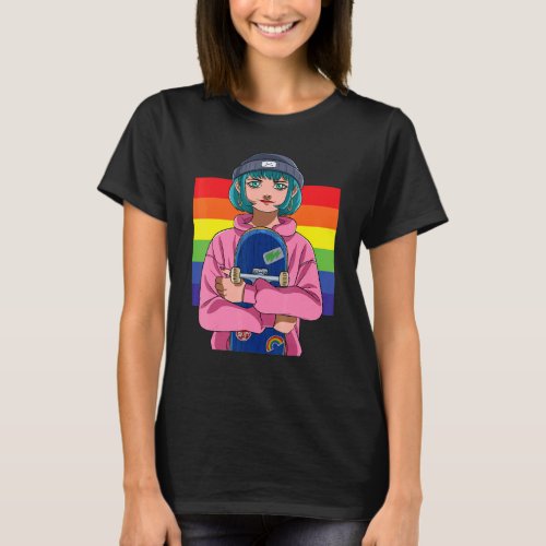 Girl Skater Skateboarding Skates Rainbow Skate Rat T_Shirt