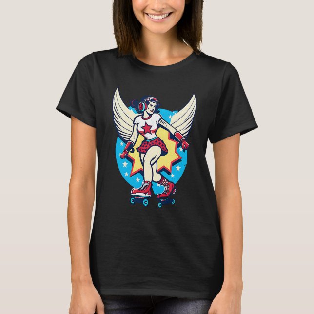 Girl Skating Wings Roller Derby T-Shirt (Front)