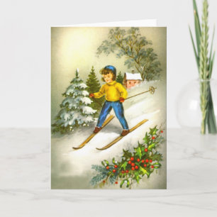 Girl ski-ing holiday card
