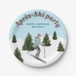 Girl Skiing Winter Slopes Après-Ski Birthday Party Paper Plates