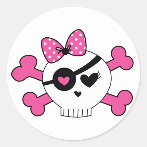 Girl Skull And Crossbones Classic Round Sticker