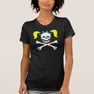 Girl Skull & Crossbones With Pigtails Ladies T-Shirt
