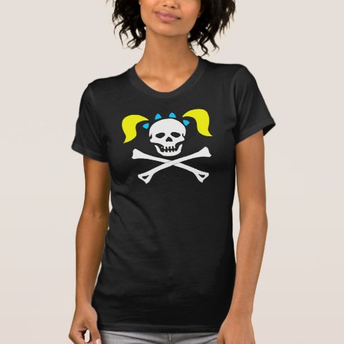 Girl Skull  Crossbones With Pigtails Ladies T_Shirt
